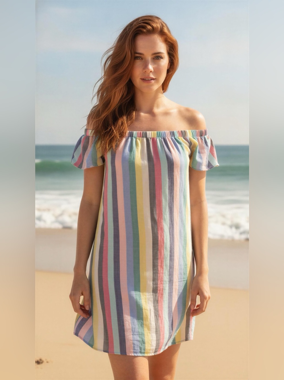 J.Crew Rainbow Candy Stripe Off-The-Shoulder Mini Dress Small